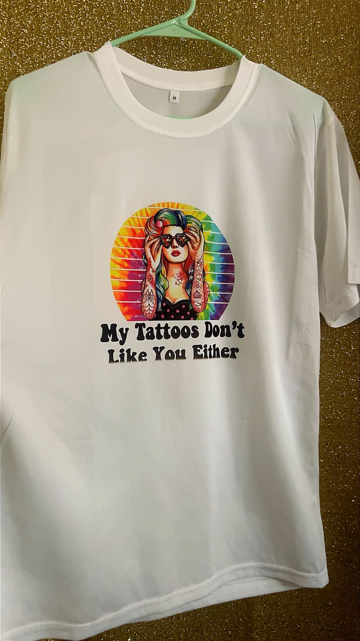 Funny Tattoo Graphic White Crew Neck Short Sleeve T-Shirt women's  Size M