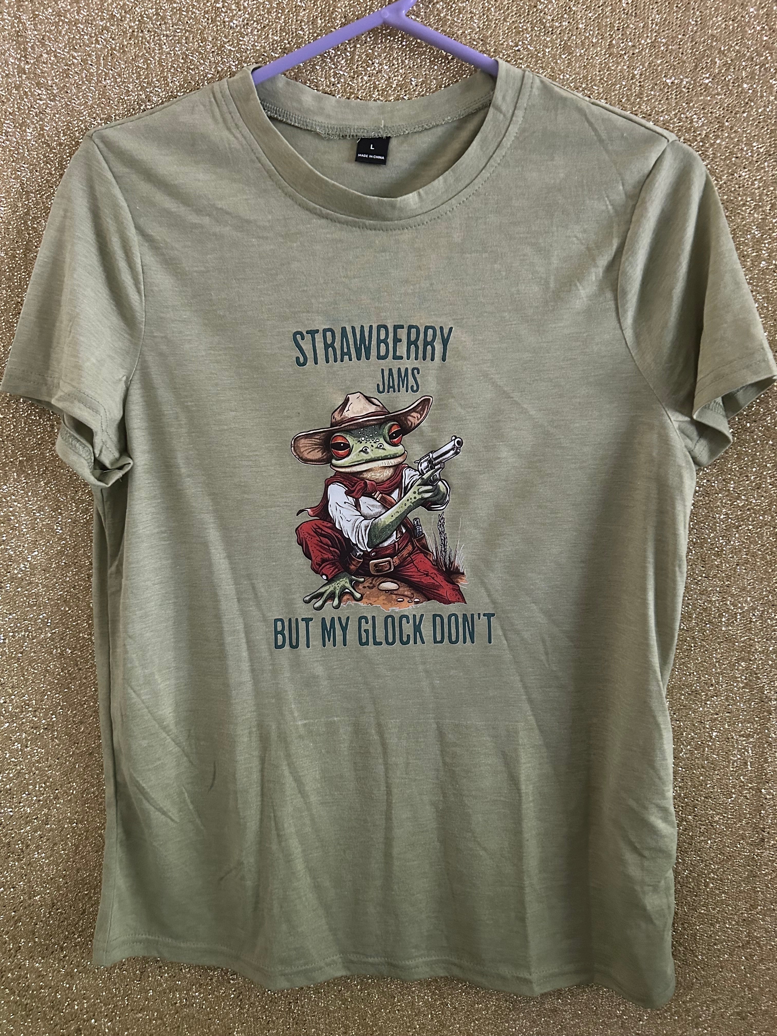 Green Graphic Frog Crew Neck Short Sleeve Womens T-Shirt Size L