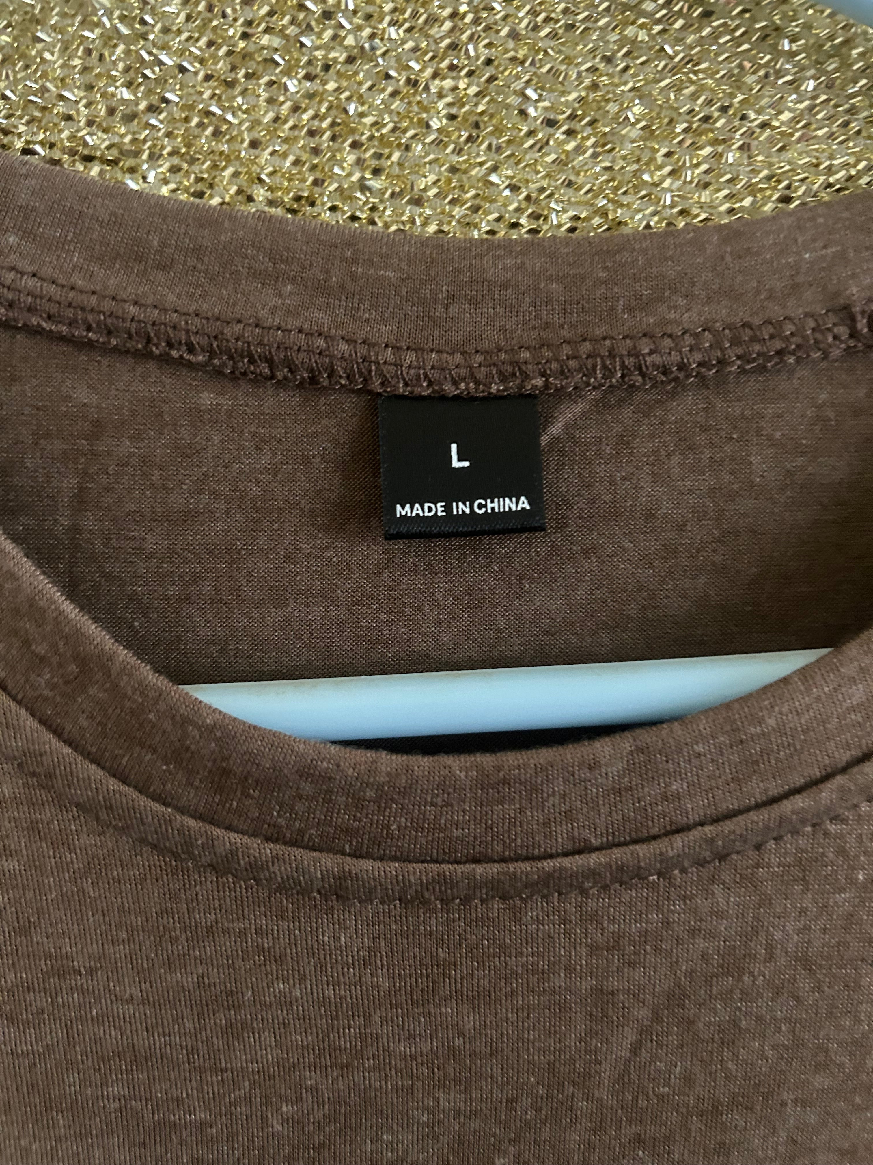 Brown Women's Graphic Sunflower Butterfly Nature Jersey T-Shirt L Short Sleeve