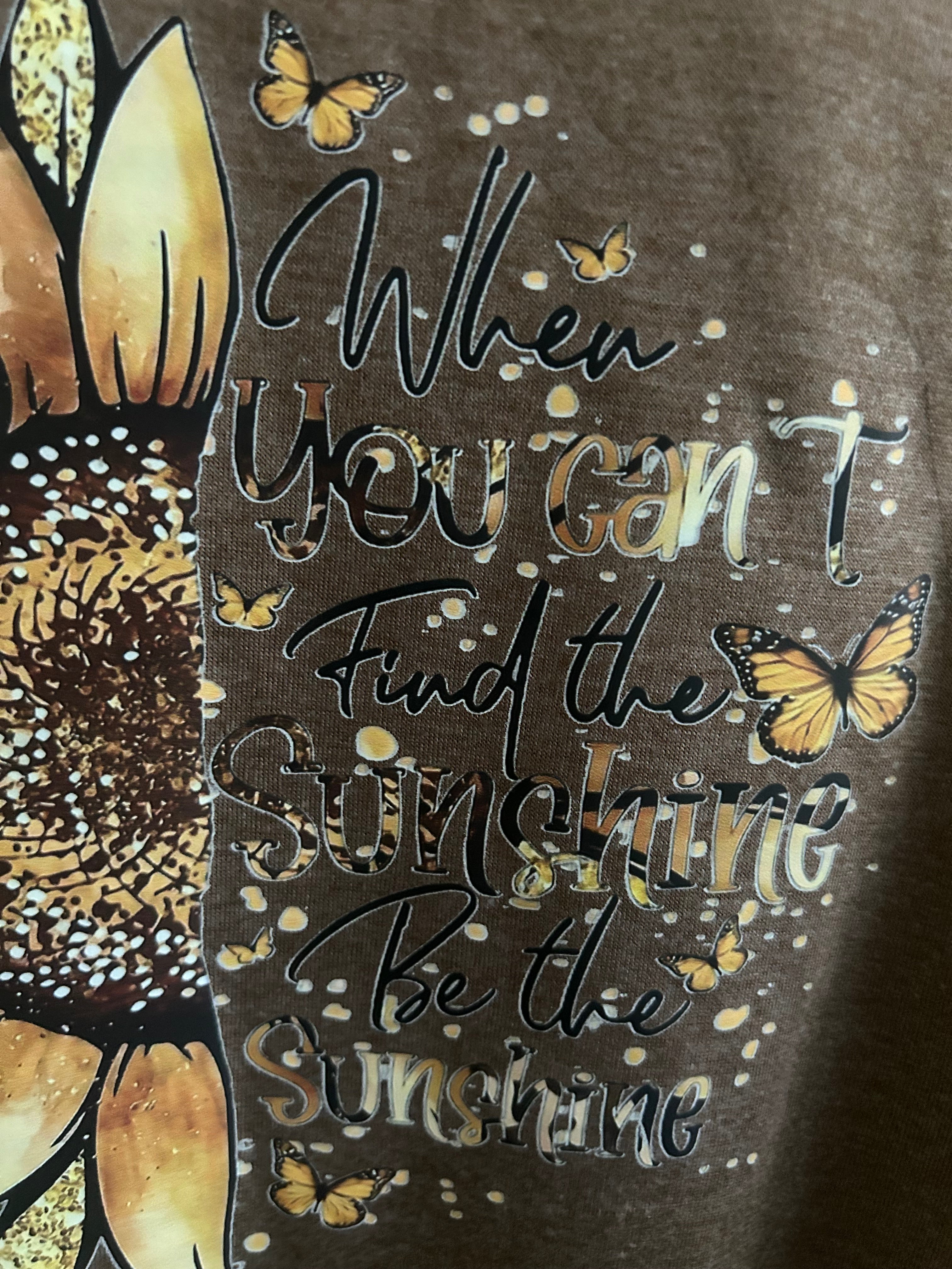 Brown Women's Graphic Sunflower Butterfly Nature Jersey T-Shirt L Short Sleeve