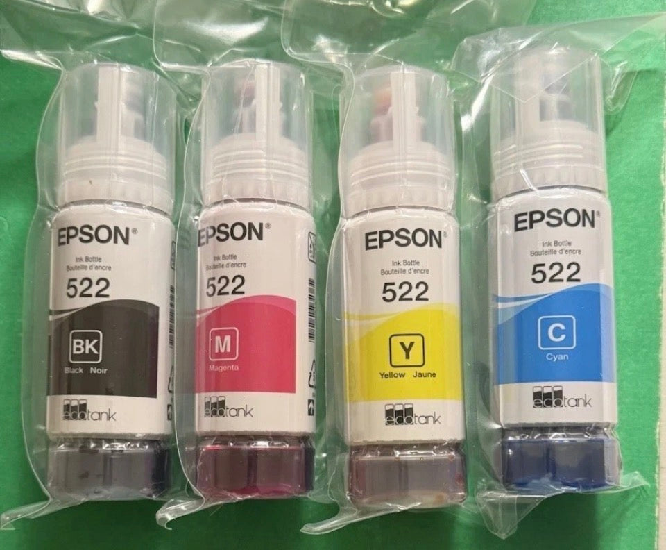 Epson 522 Ecotank Ink Refill Bottles Black Magenta Yellow Cyan for Inkjet