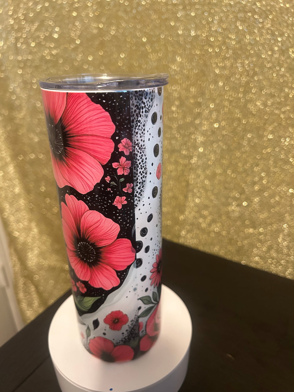 Novelty Floral Pink Black Insulated Tumbler With Lid 'You Can't Fix Stupid'