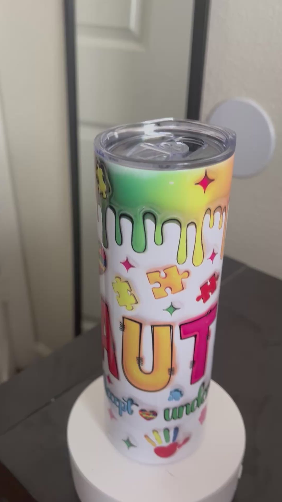 Autism Awareness Multicolor Abstract Insulated Tumbler With Lid Plastic Decorated