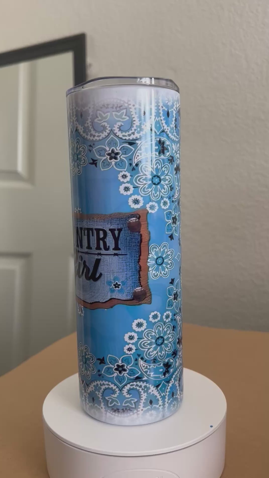 Country & Western Blue Paisley Insulated Tumbler 20 oz With Lid Plastic